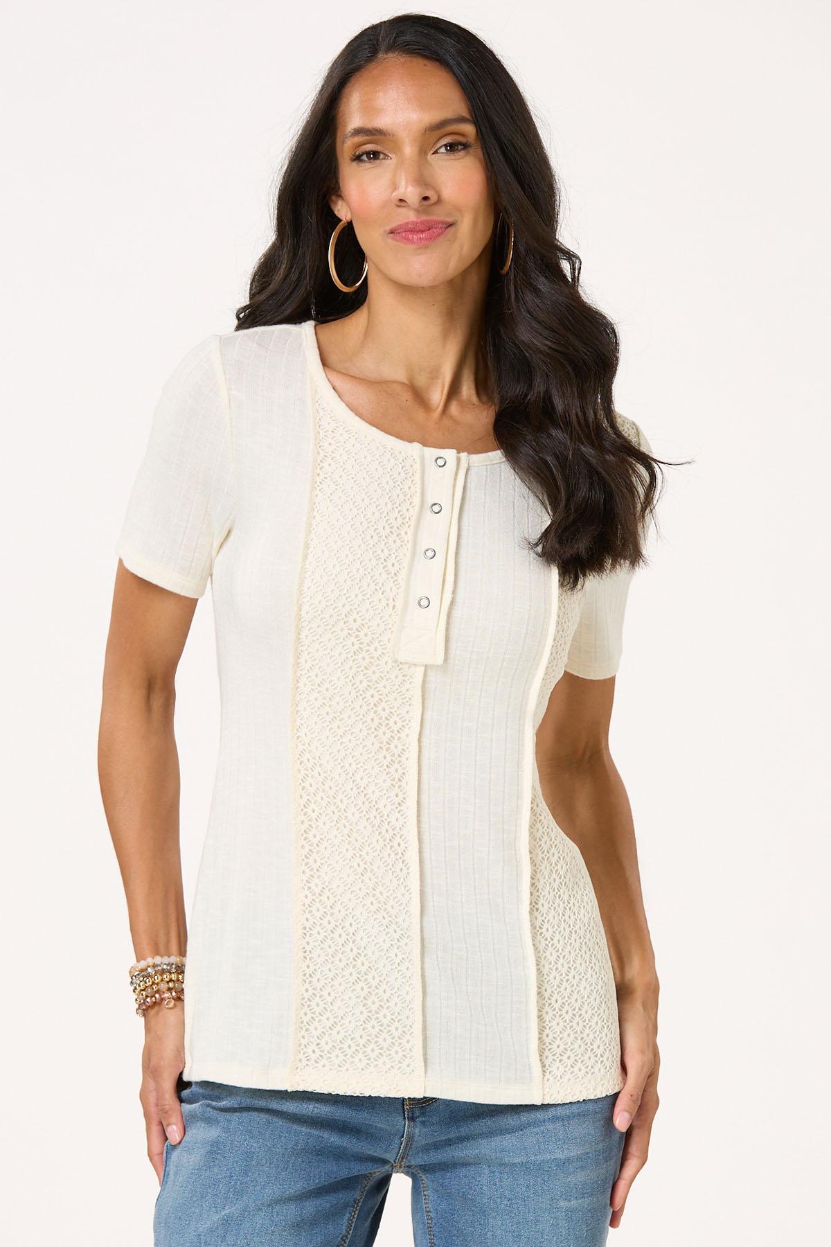 Floral Lace Panel Henley