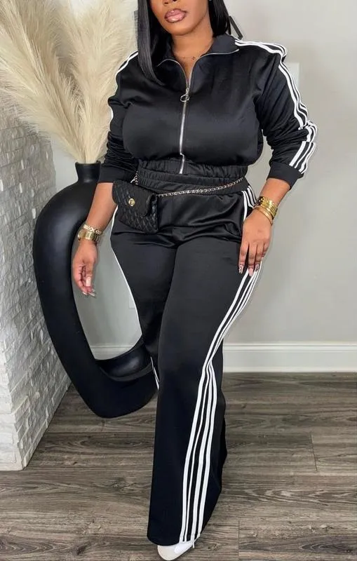 Casual Long Sleeve Zip Up Jacket & Pants Set