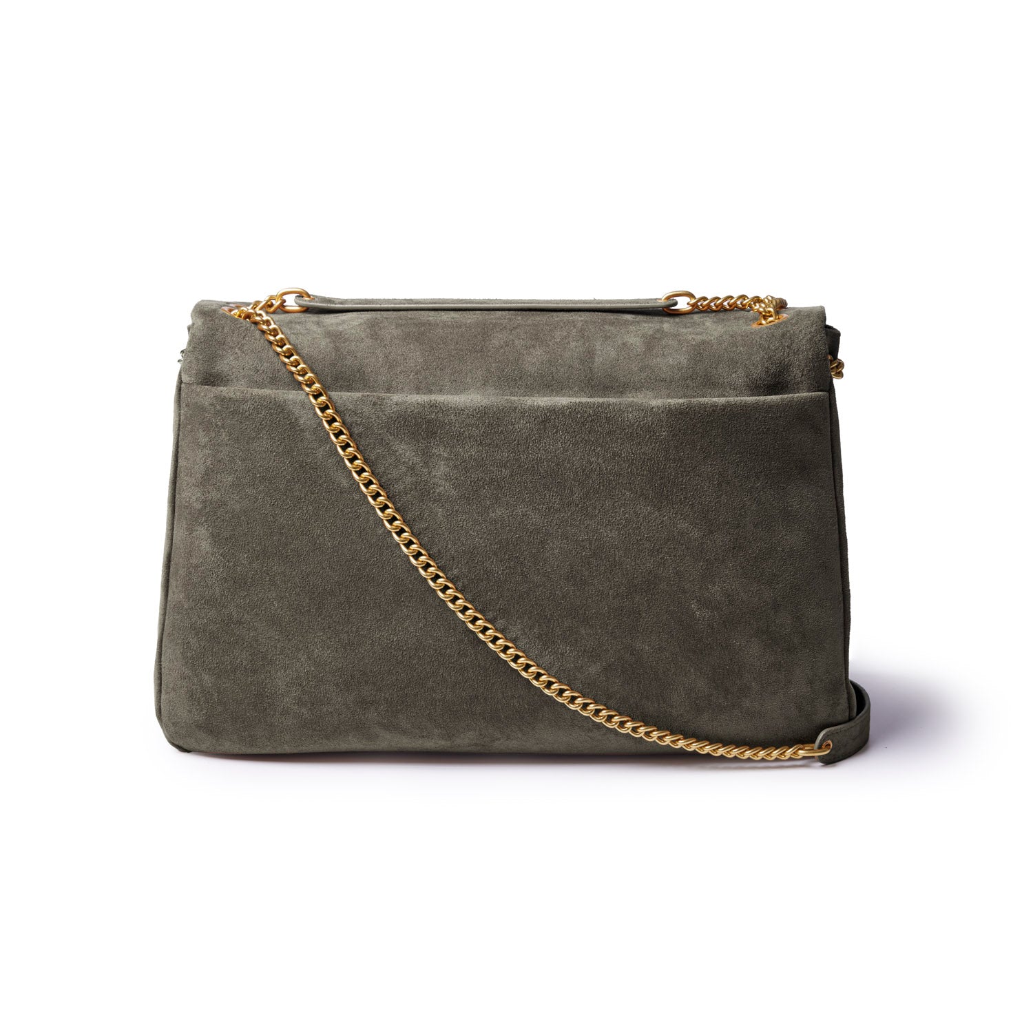 LARGE SUEDE FLAP BAG - OLIVE GREEN