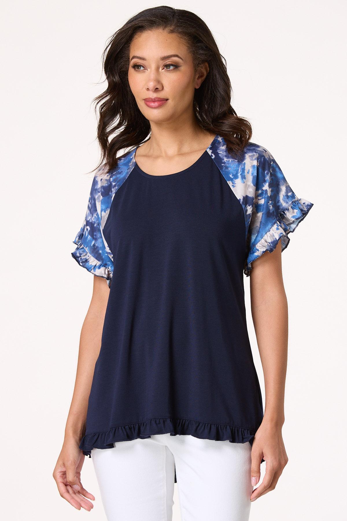 Tie Dye Ruffled Trim Top