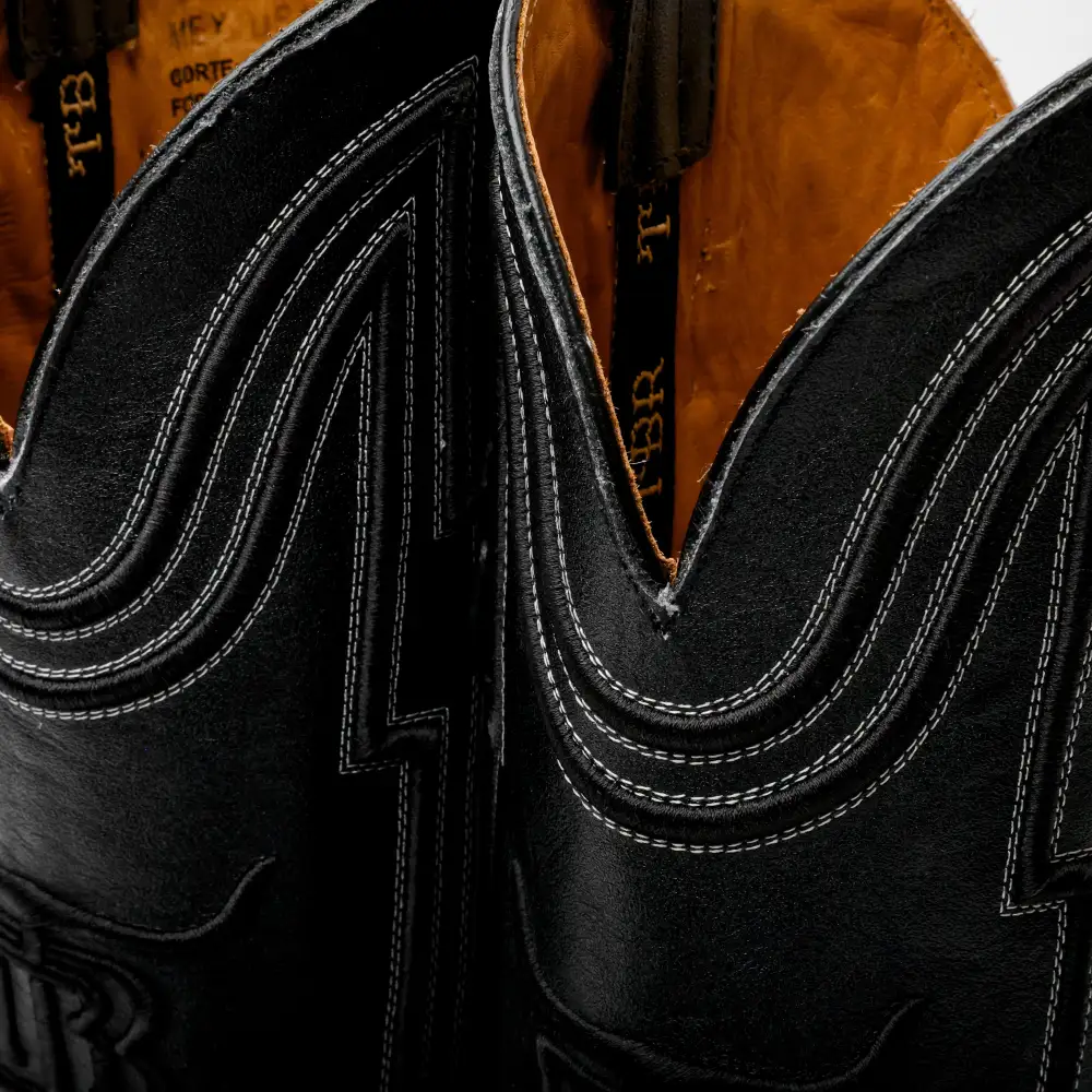 Black Caiman Neck Leather Boots - Square Toe