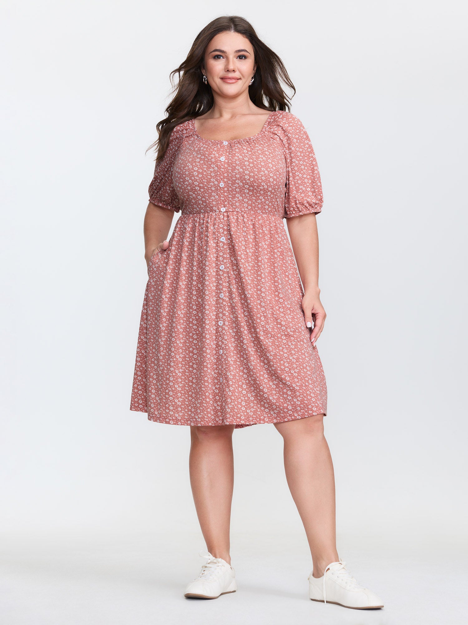 Floral Print Button Detail Mini Dress