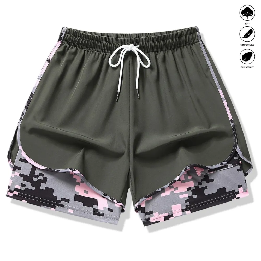 Women’s casual athletic shorts with built-in liner, drawstring, elastic waistband—suitable for outdoor sports, fitness