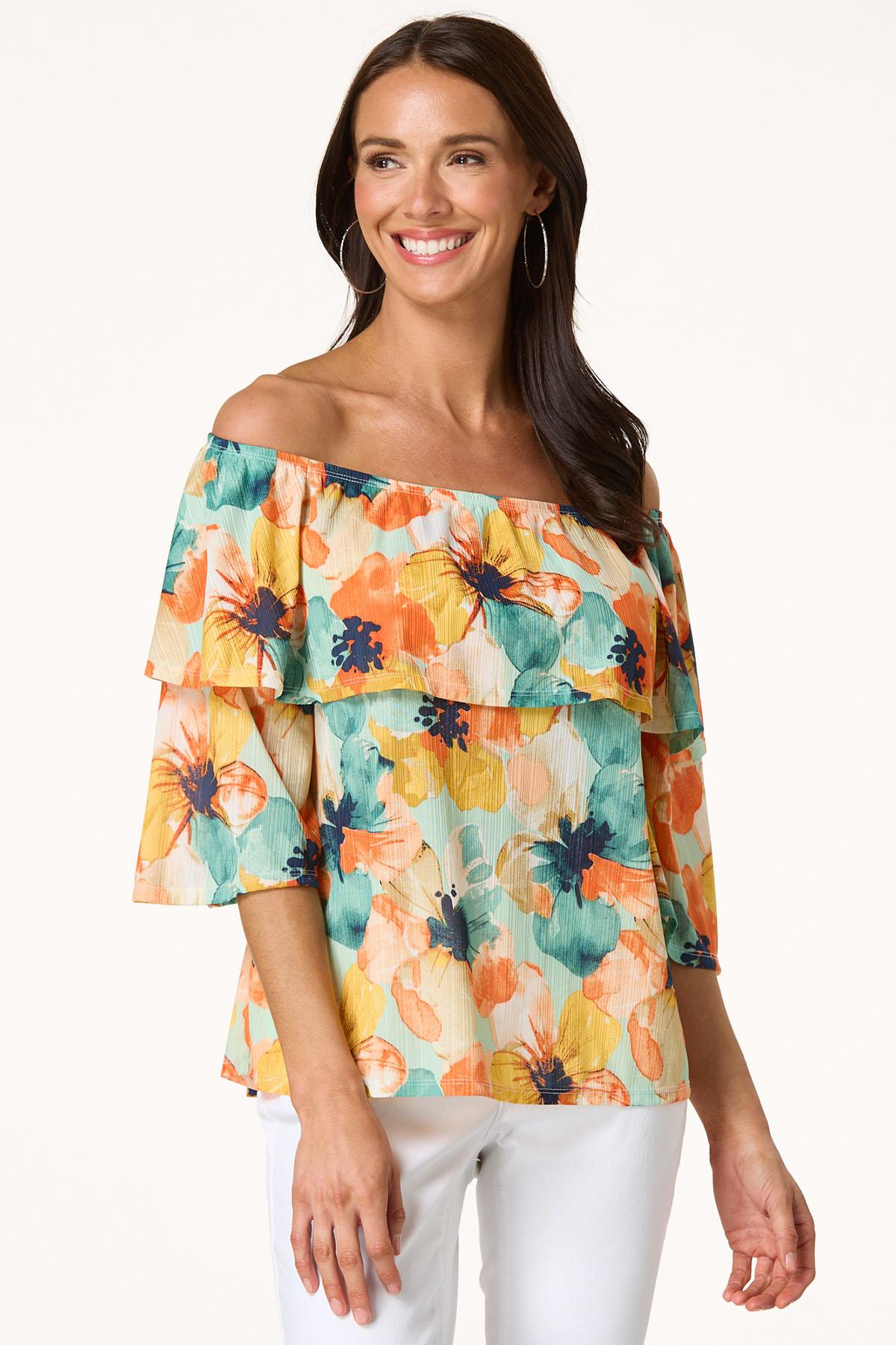 Flounced Tropical Floral Top