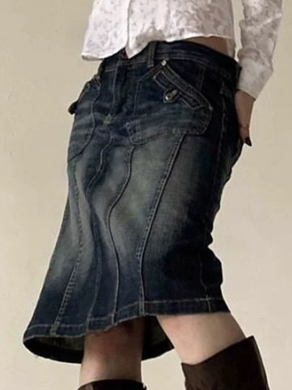 Pocket Distressed Denimskirt