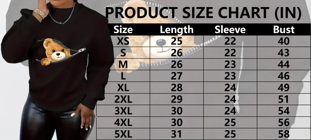 Women's Cartoon Bear Print Drop Shoulder Longsleeves