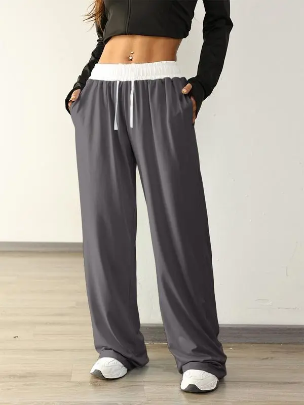 Women's Colorblock Drawstring Waist Sports Jogger Pants