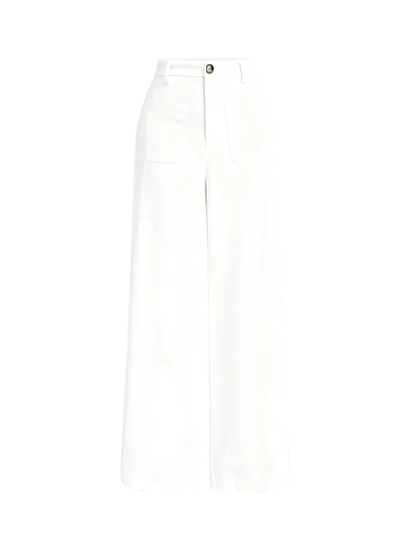 Women's solid color wide-leg pants with pockets and buttons