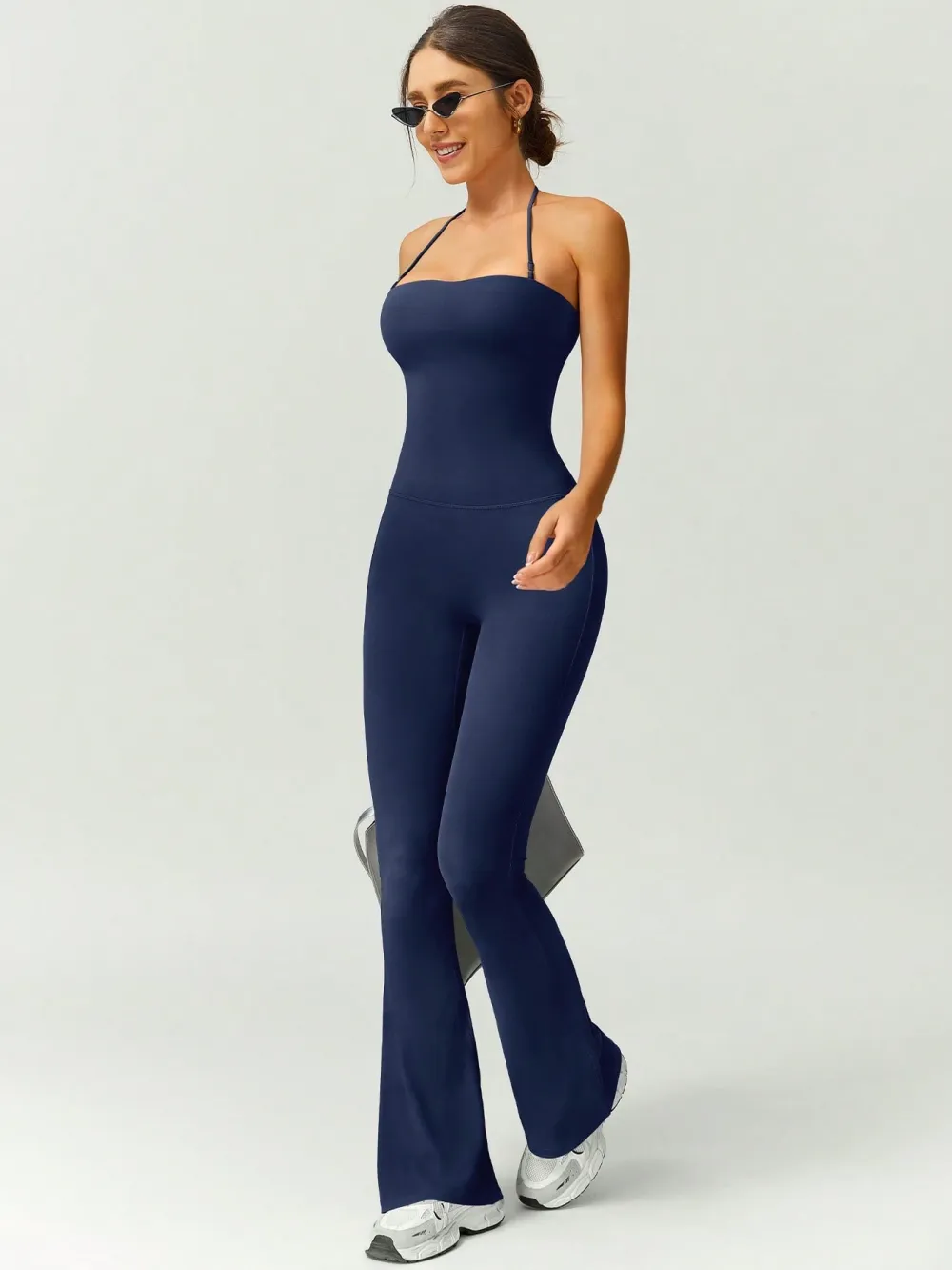 Women's Halter Neck Bodycon Flared Leg Jumpsuit