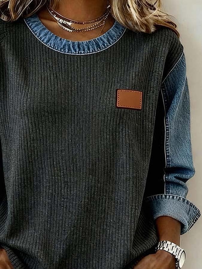 Women's Casual Crew Neck Color Block Sweatshirt