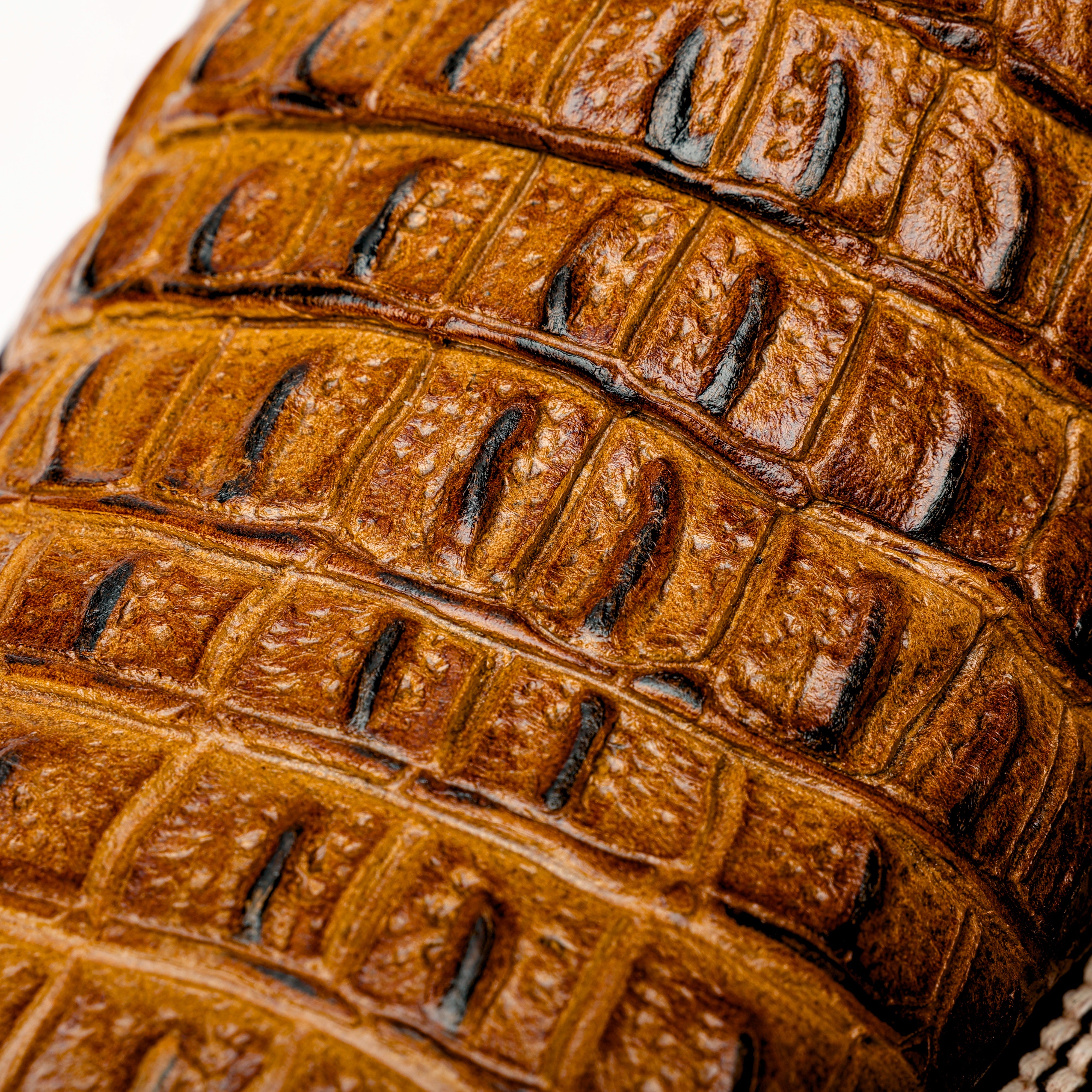 Honey Caiman Hornback Leather Boots - Square Toe