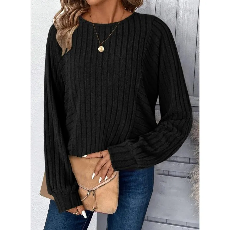 Womens Soft Long Sleeve Crewneck Shirts Fall Casual Loose Fit Knit Tops Blouses