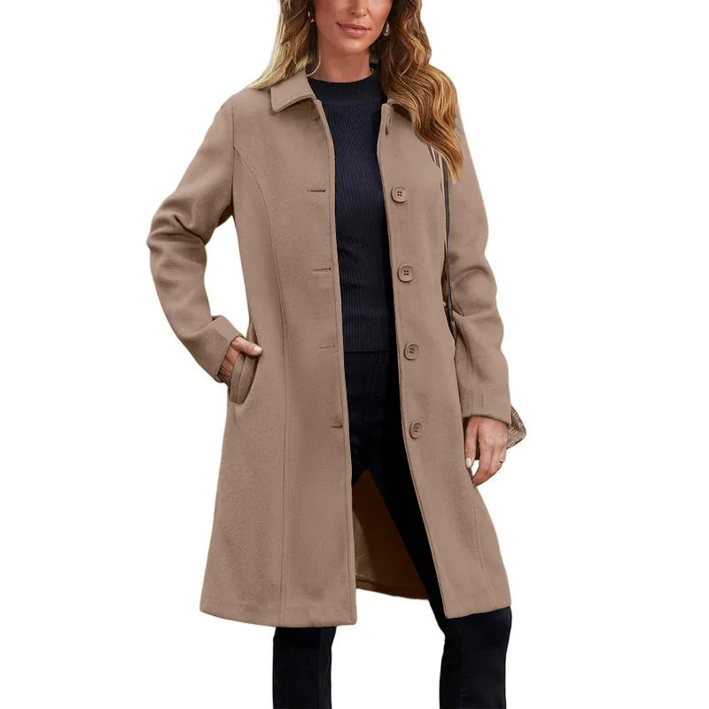 Women's Faux Wool Peacoat Single Breasted Notched Collar Trench Coat
