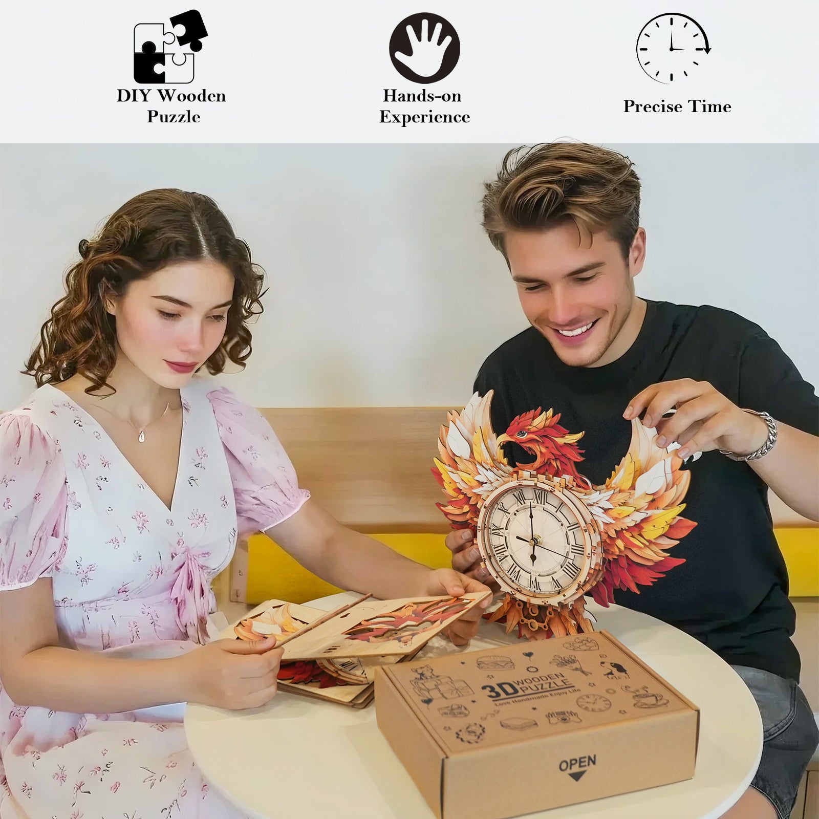 Phoenix– DIY Wooden Clock, 3D Puzzle Craft Kit