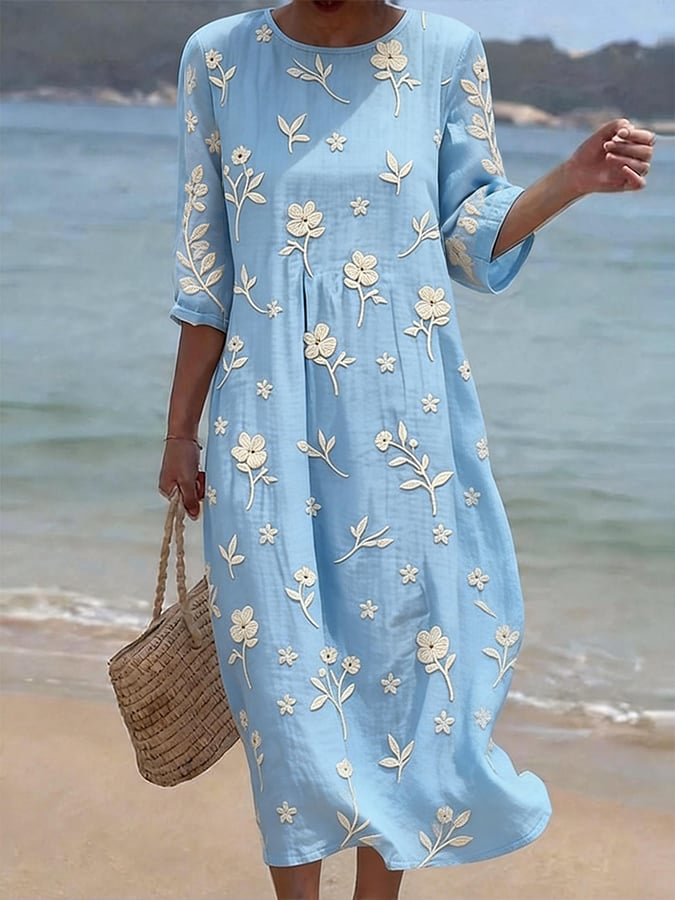 Women's Casual Floral Print Round Neck Dress- Fast Shipping
