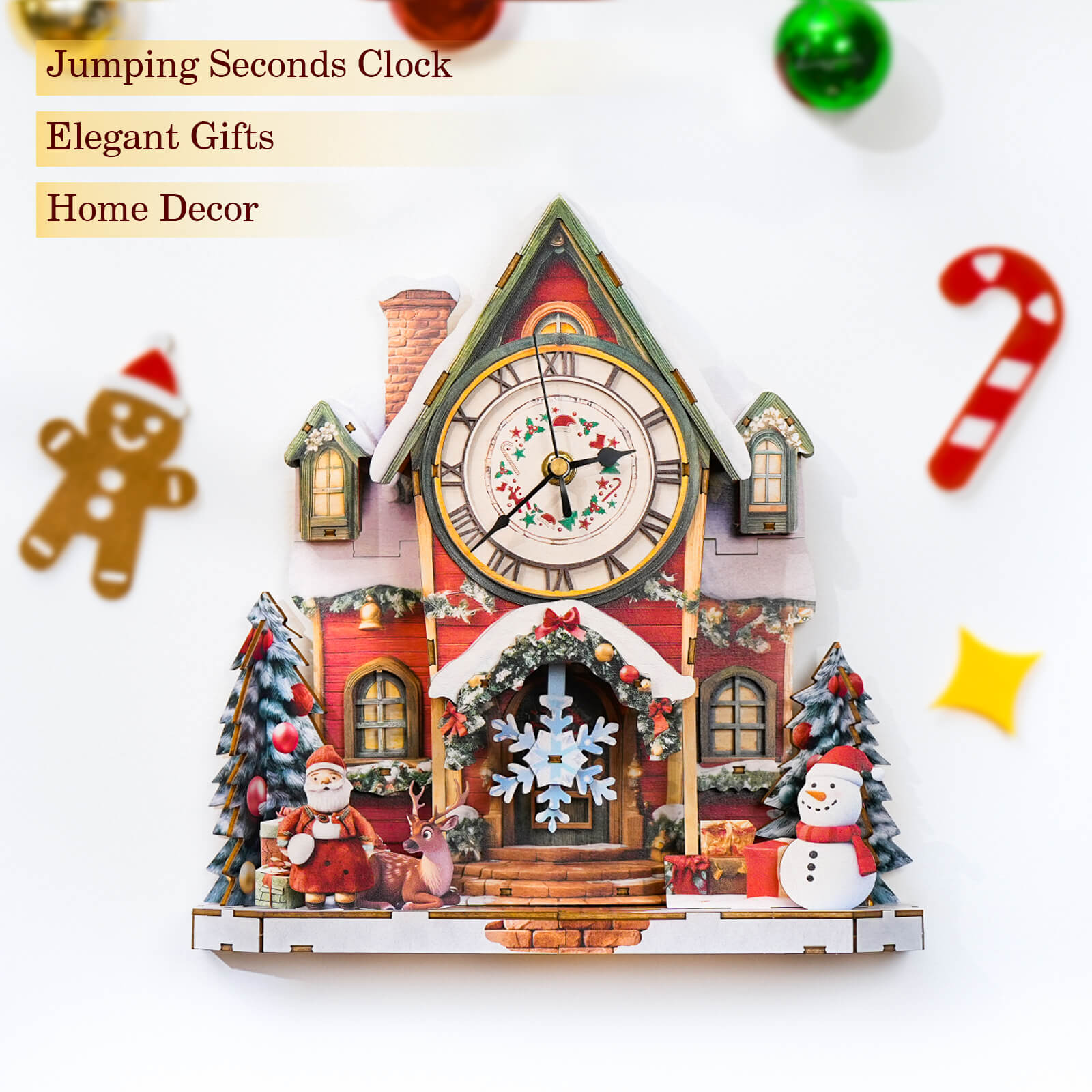 Christmas House– DIY Wooden Clock, 3D Puzzle Craft Kit