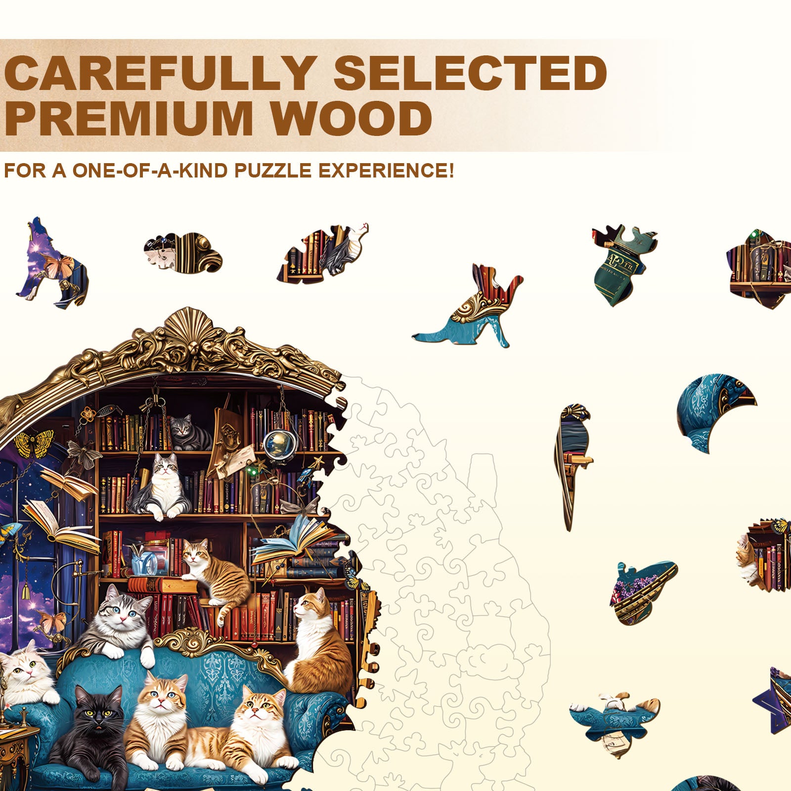 Cat Library Adventure Wooden Jigsaw Puzzle