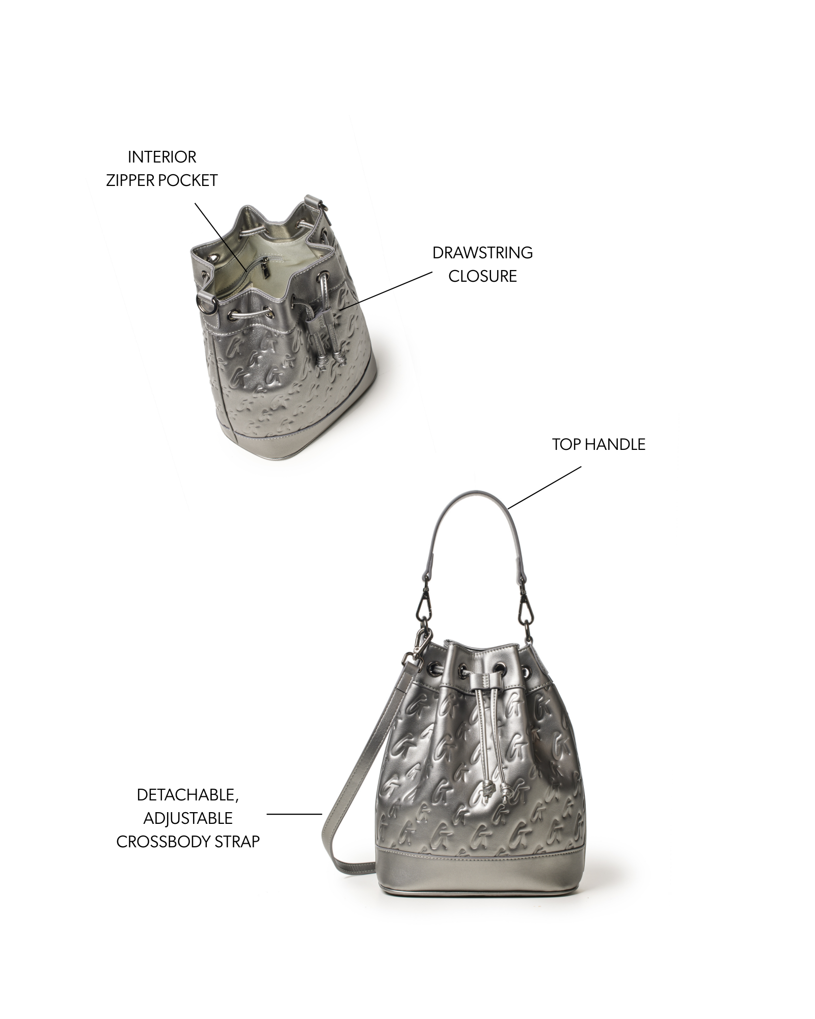 MEDIUM MONOGRAM BUCKET BAG - PLATINUM