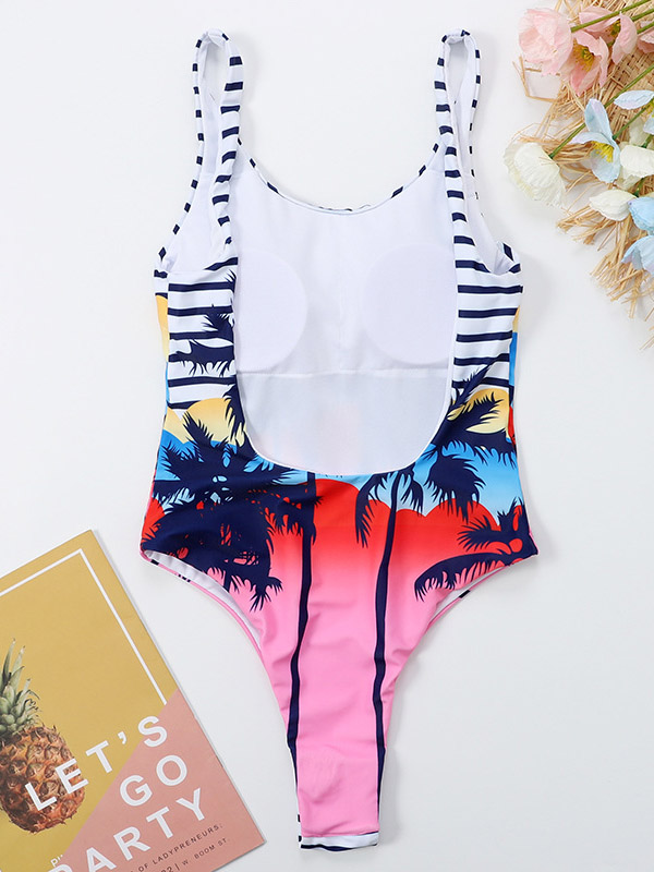 Floral Printed U-Neck Backless One-Piece Swimwear