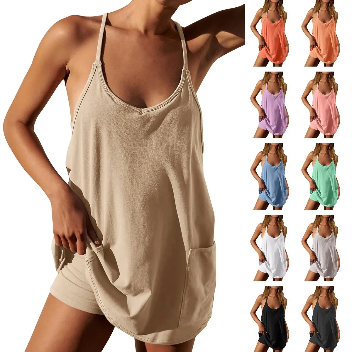 Women's Summer Mini Dress Casual Workout Tennis Dress with Shorts Sleeveless Althletic Dresses