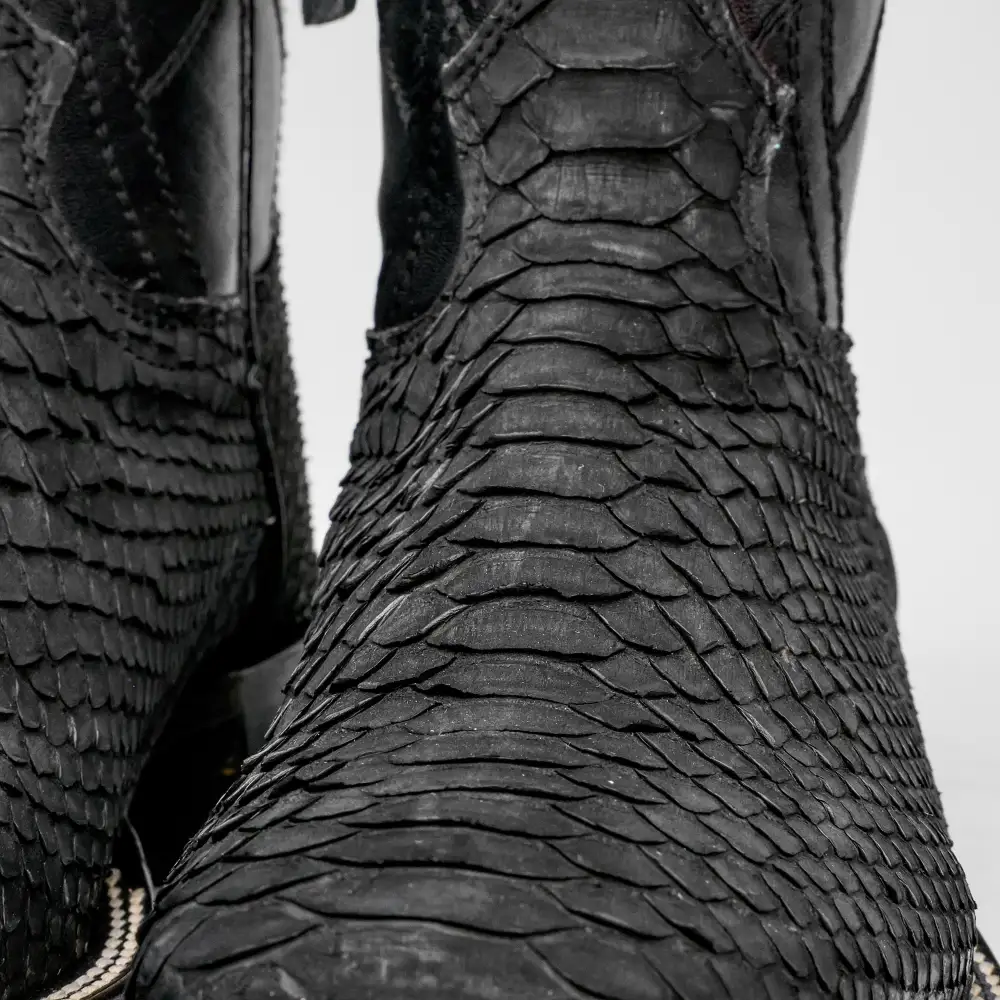 GENUINE Matte Black Python Boots - Square Toe