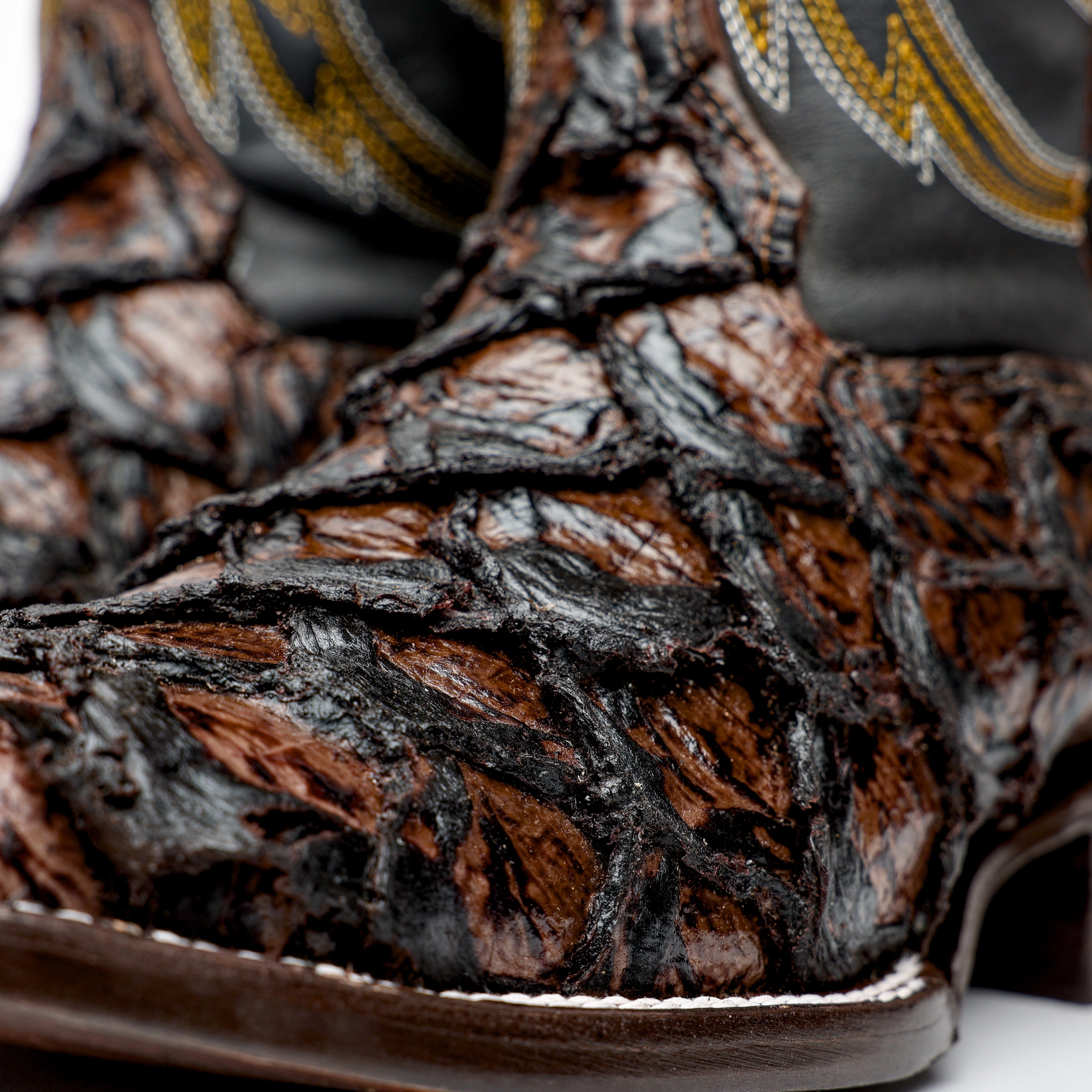 Brown Jumbo Pirarucu Leather Boots - Square Toe