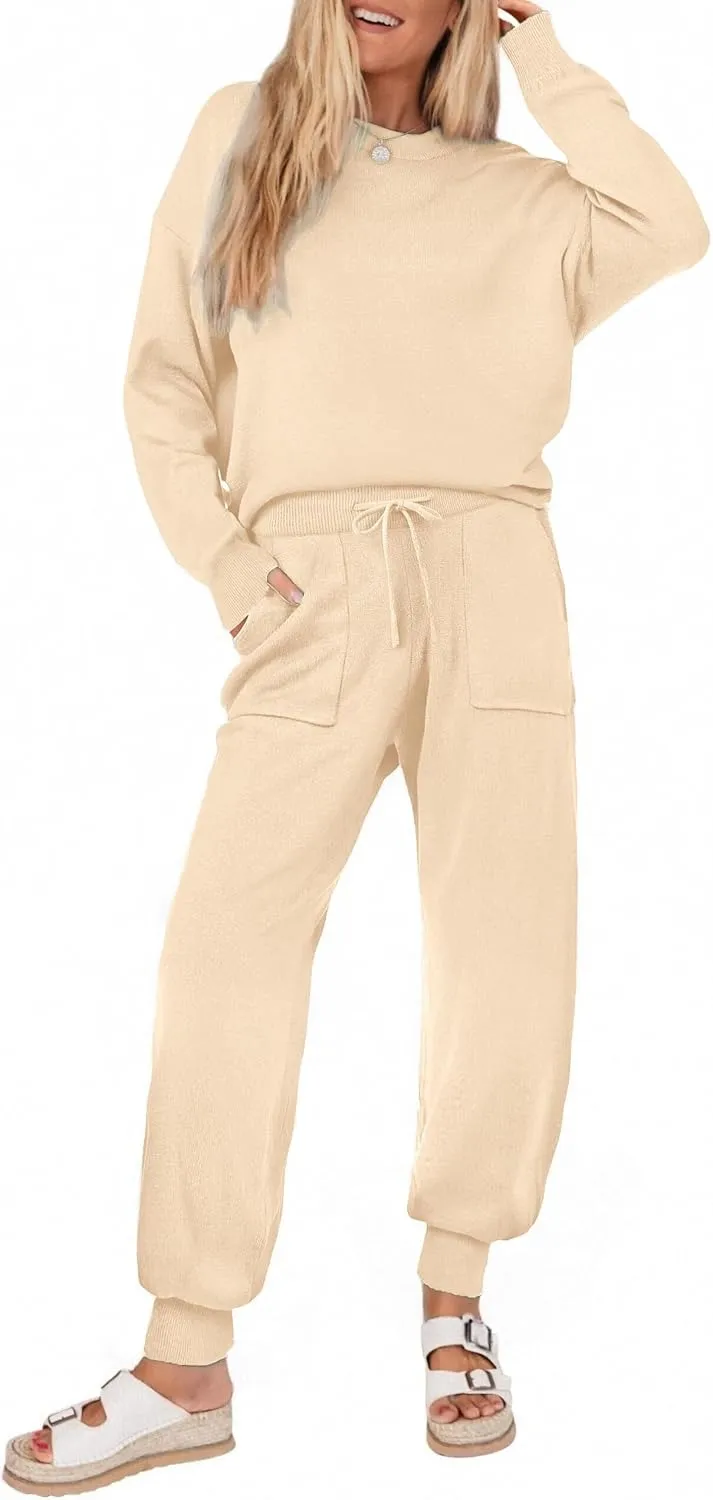 Women's Long Sleeve Knit Loungewear Set Jogger Pants Outfit