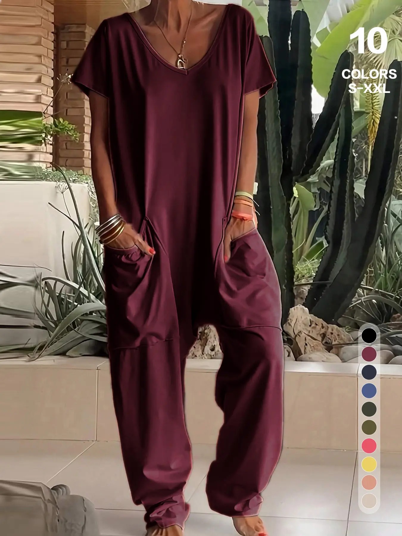Women’s Casual Short Sleeve Wide-Leg Jumpsuit