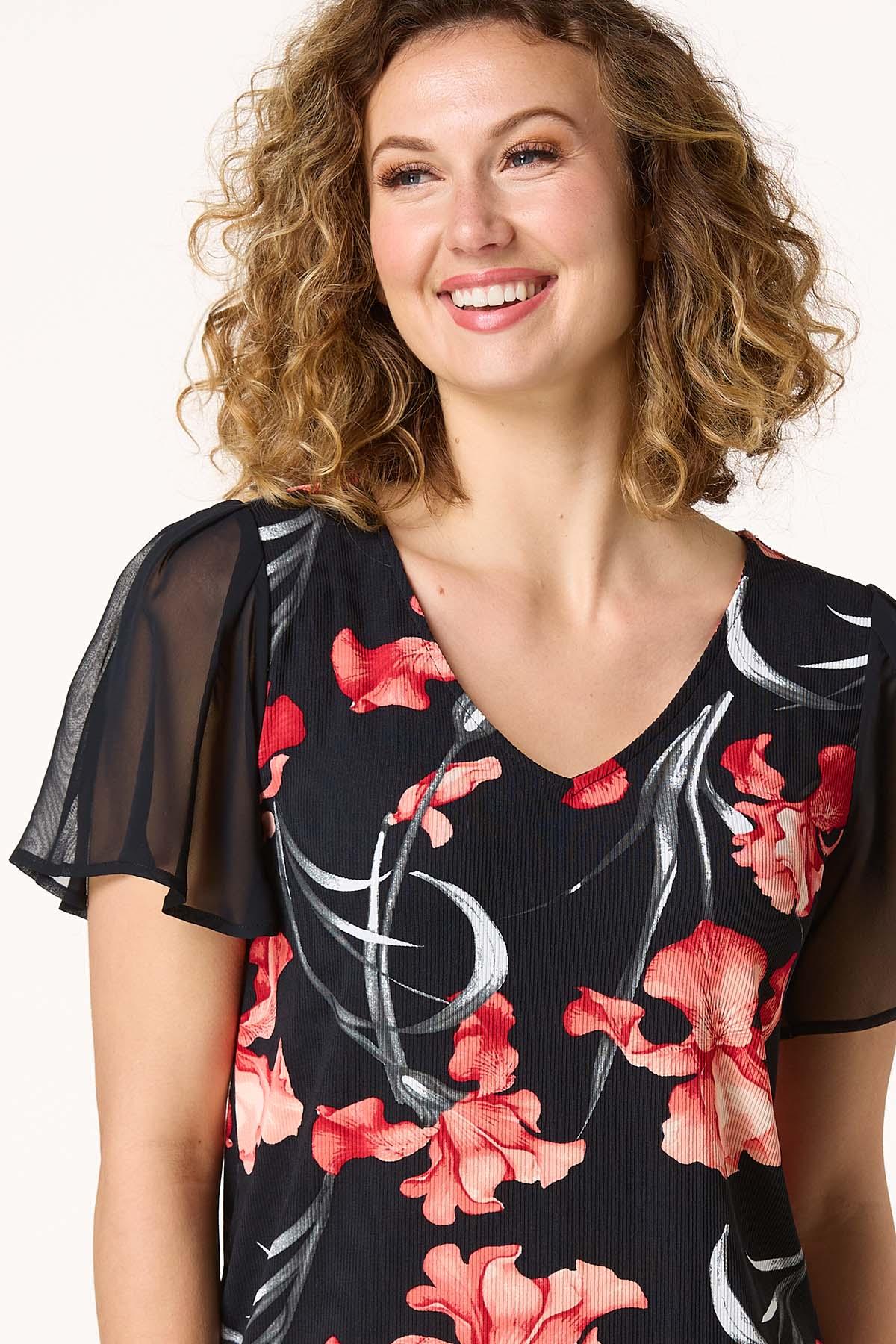 Ribbed Tropical Floral Top