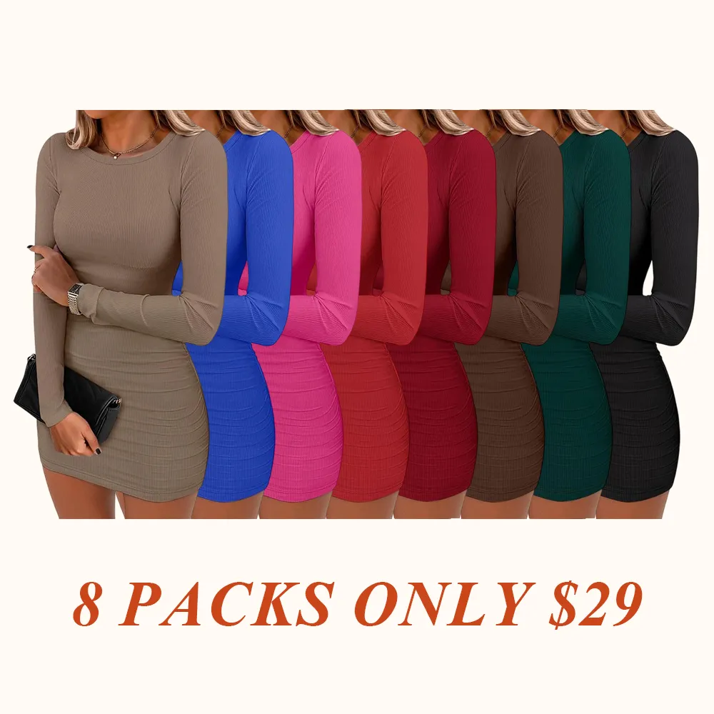 Women Long Sleeve Bodycon Mini Dress