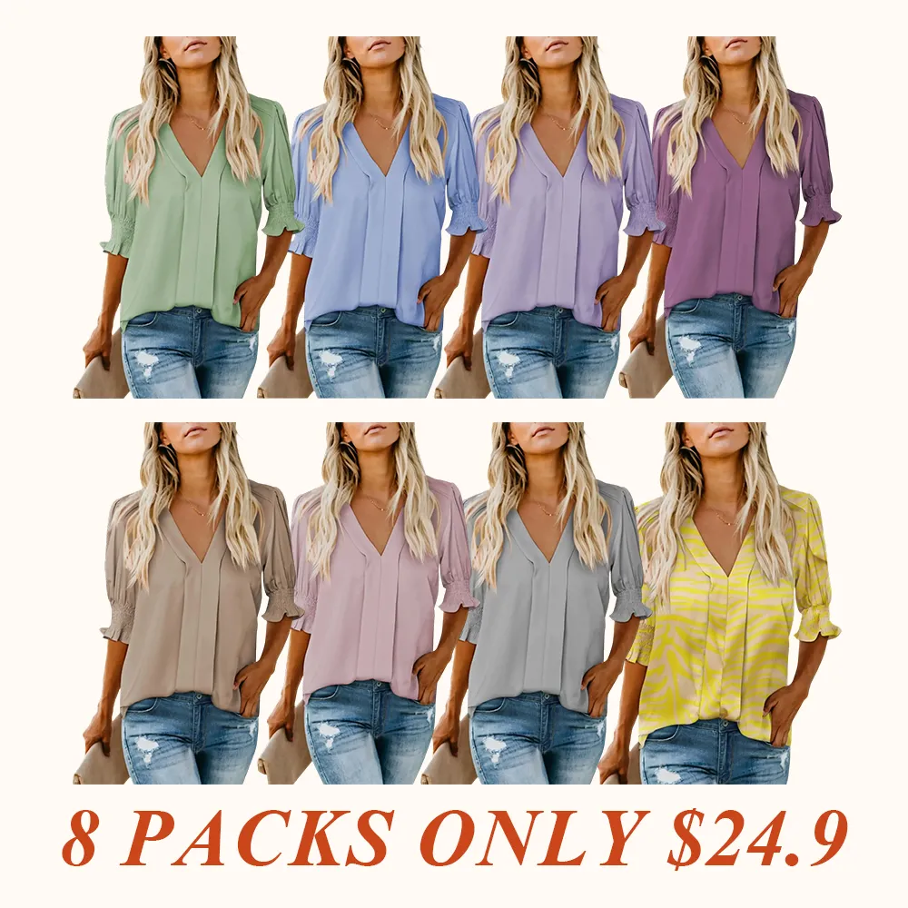 Womens Graphic Solid V Neck T Shirts Tops Casual Ruffle Short Sleeve Blouses Boho Floral
