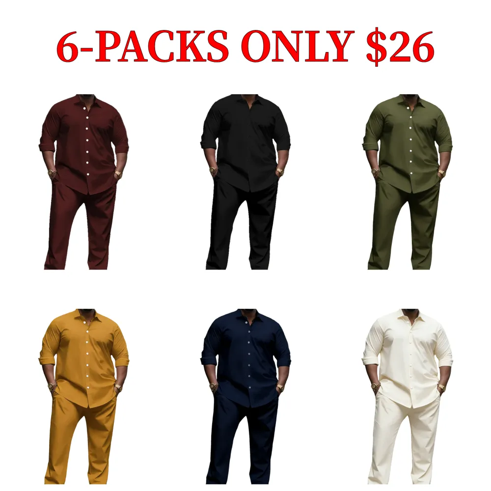 Men's casual long-sleeved shirt and stretch trousers set