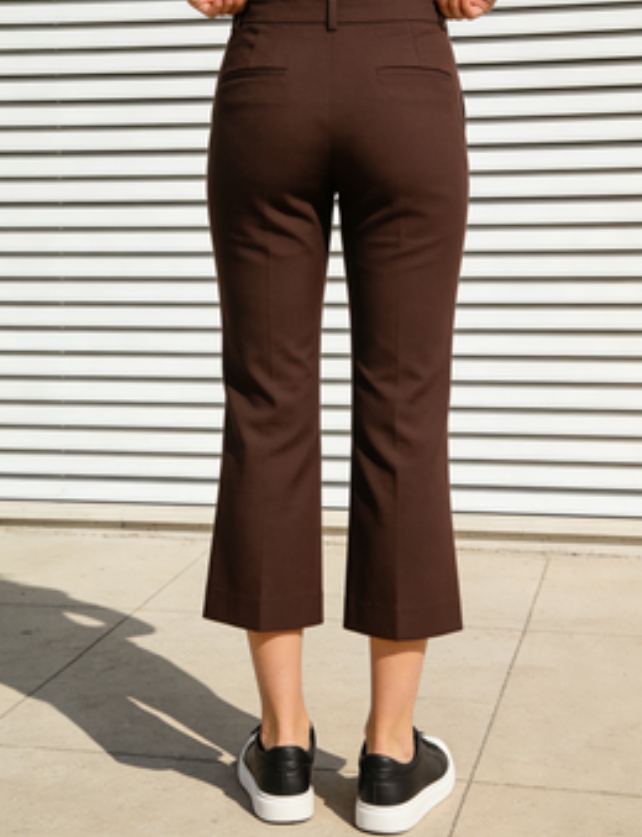 Slim-Fit Chocolate Cropped Wide-Leg Pants