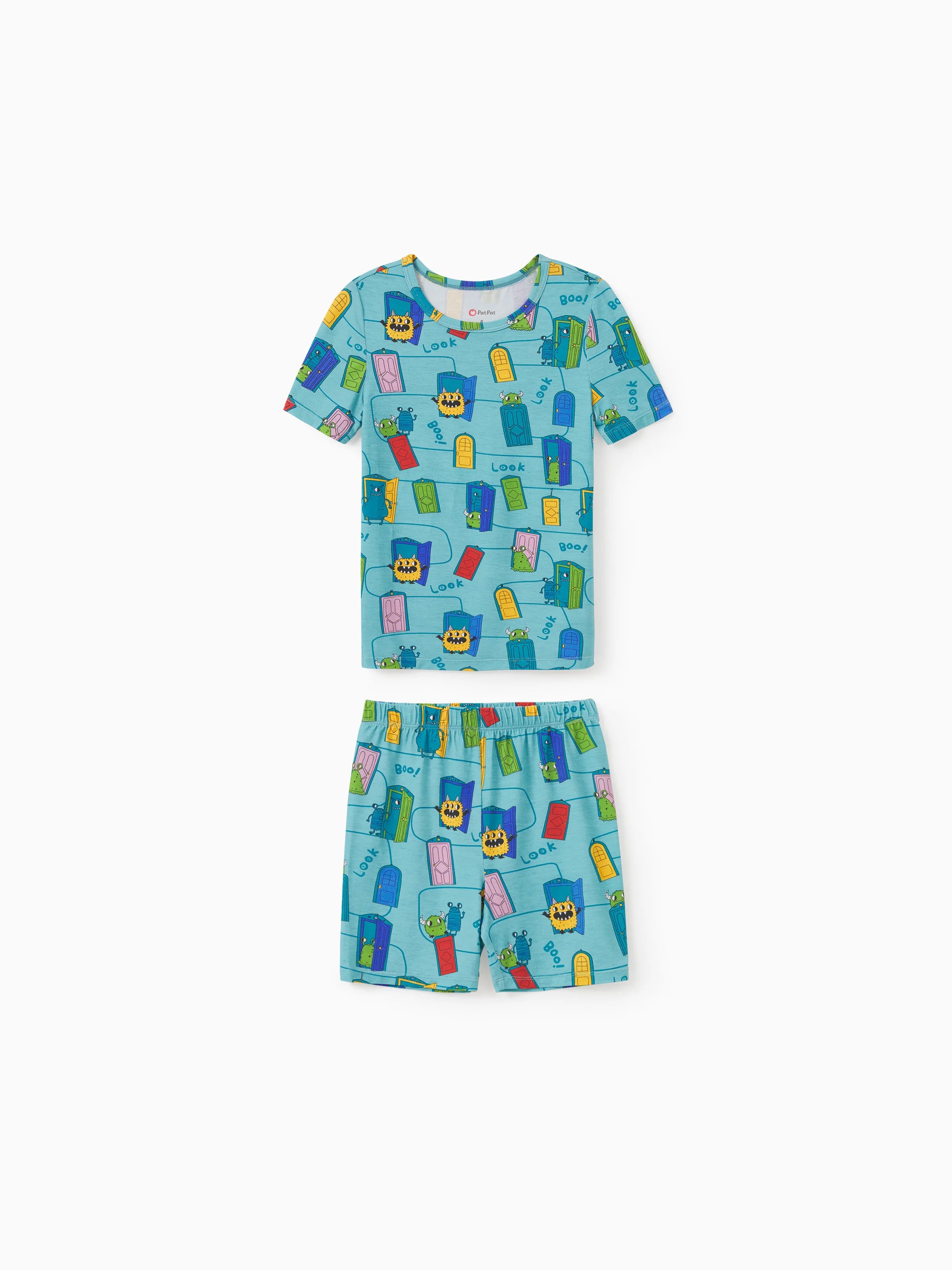 Bamboo Family Pajamas Cartoon Print Short-sleeve Matching Pajama set ( Snug-Fitting for Children ) Green