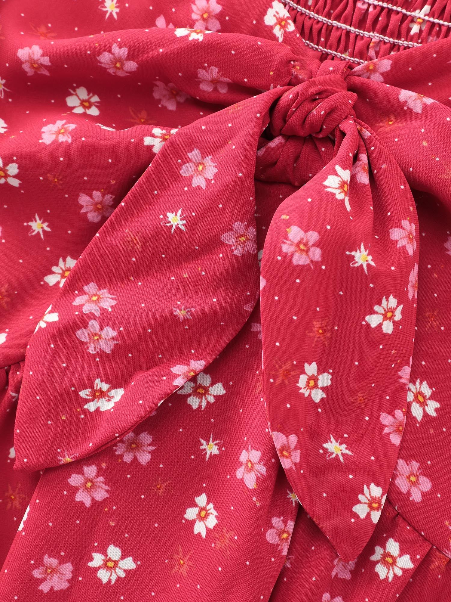 Romantic Summer Floral Print Tie Midi Dress