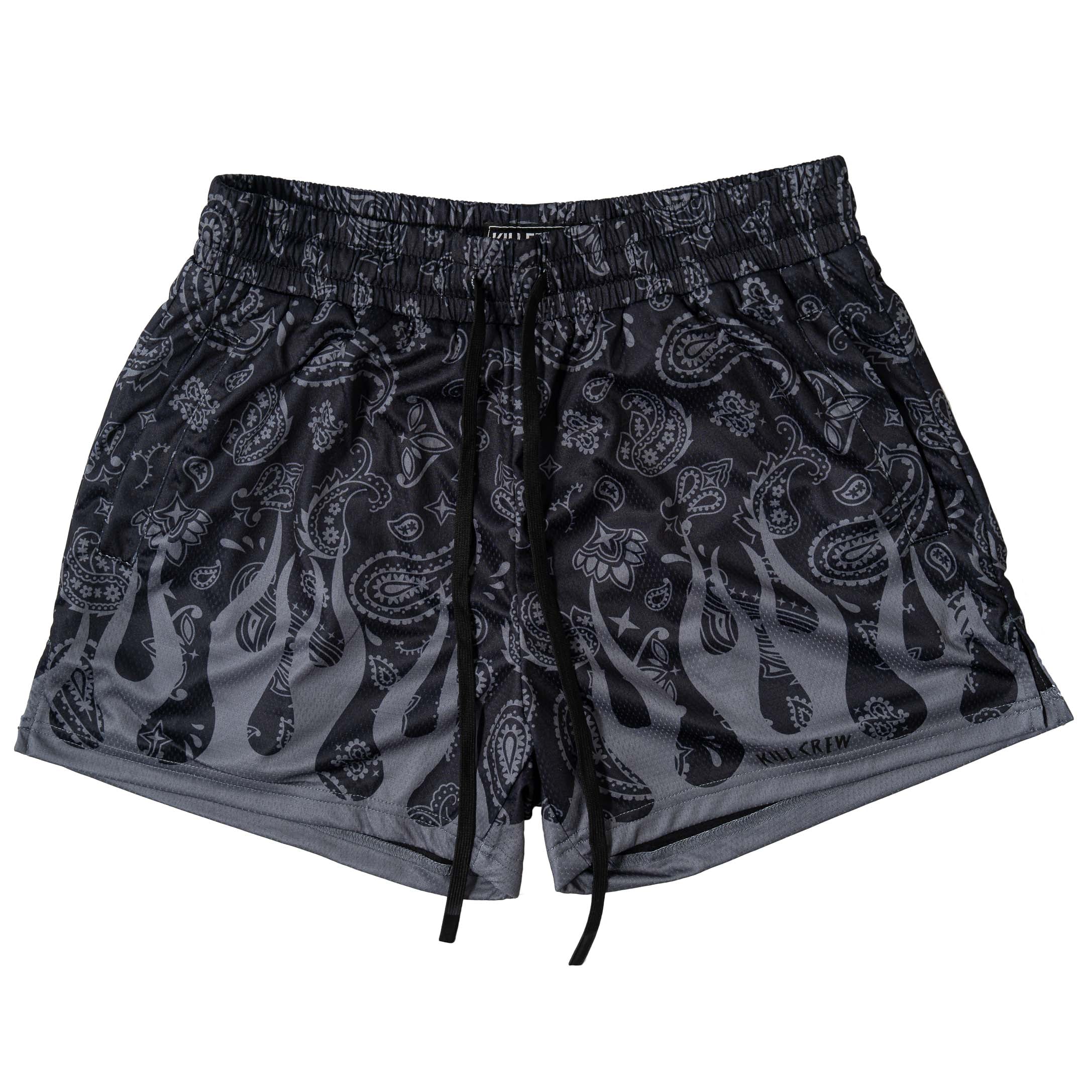 MUAY THAI SHORTS (MID THIGH CUT) BANDANA FLAME - BLACKOUT