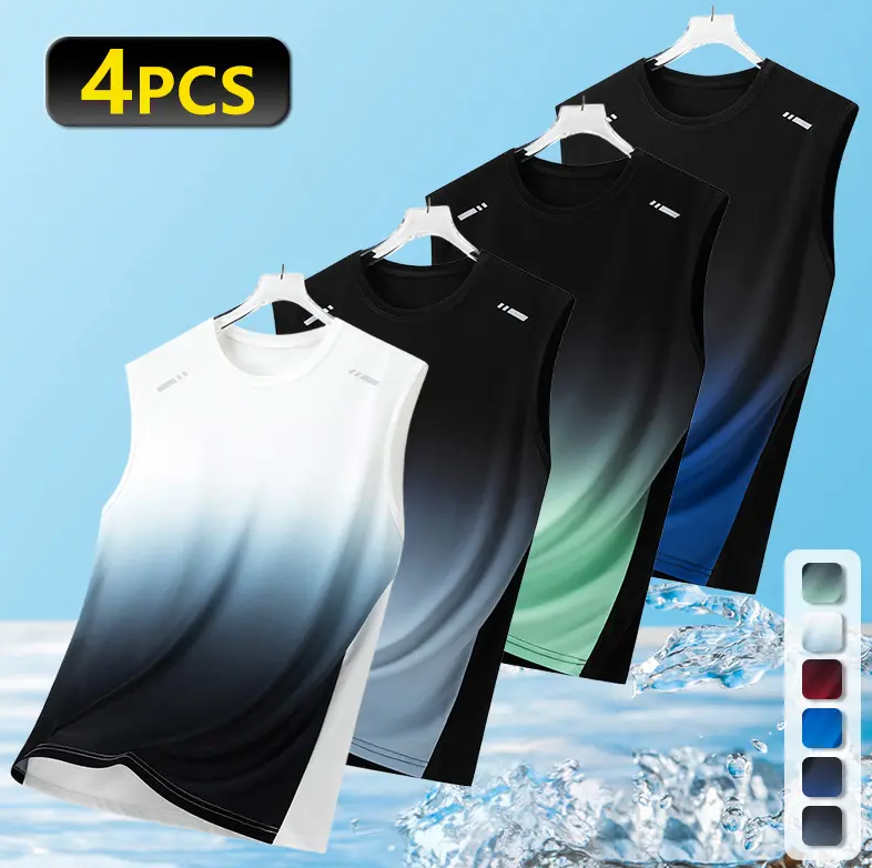 4-Pack Men’s Summer Ultra-Thin Loose Fit Tank Tops with Fashion Print Gradient Design