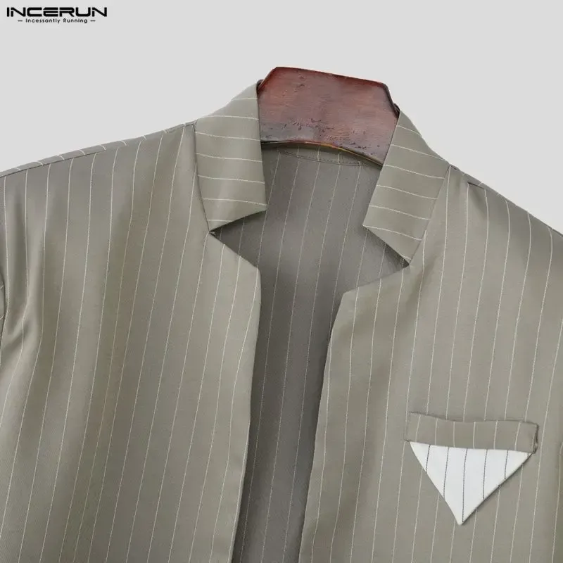 Men's Pinstripe 2-Piece Set Cropped Blazer & High Waist Wide Leg Pants Suit