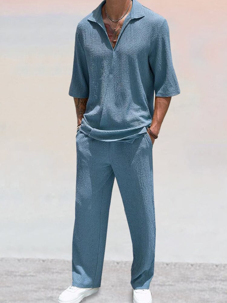 Casual Water Ripple Textured Shirt Set