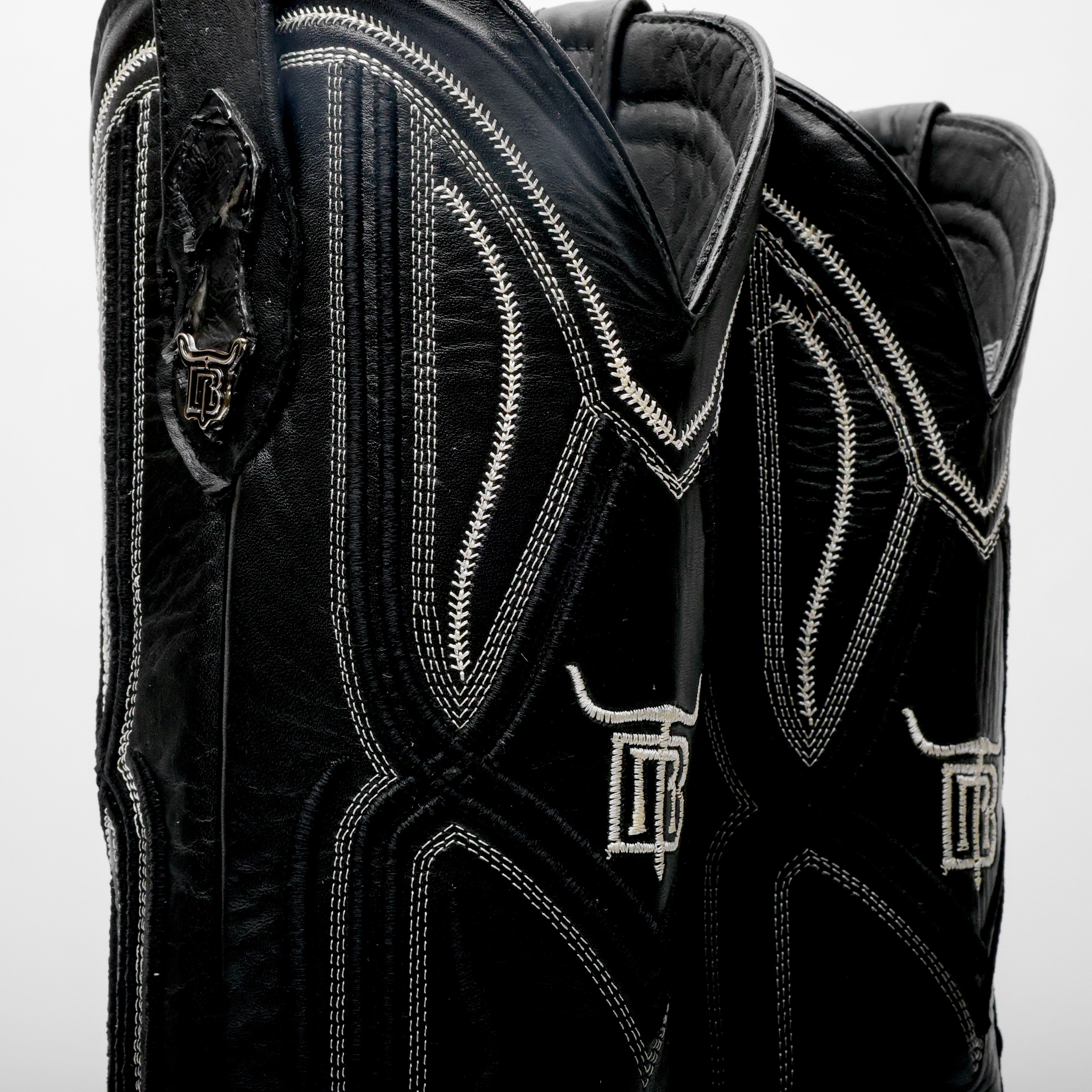 Black/White Jumbo Python Leather Boots - Square Toe