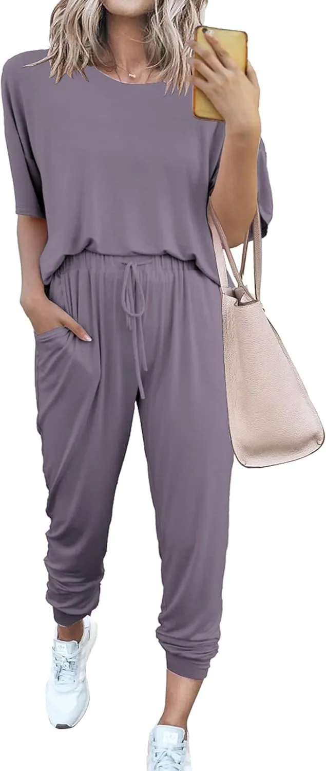 Women's 2-Piece Set Summer Outfits Crew Neck Short Sleeve Tracksuit Jogger Set