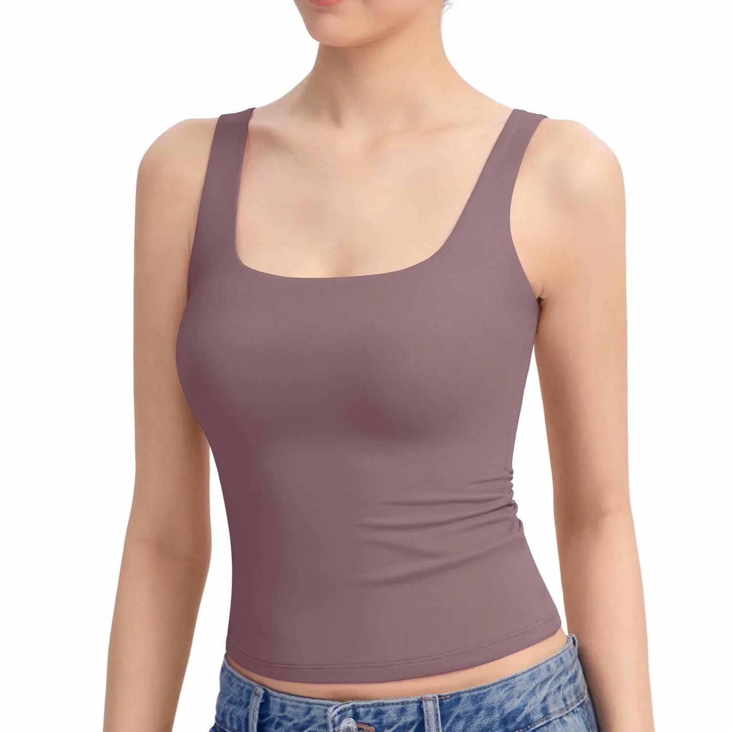 Women’s Square Neck Tank Top – Double Lined Sleeveless Minimalist Basic