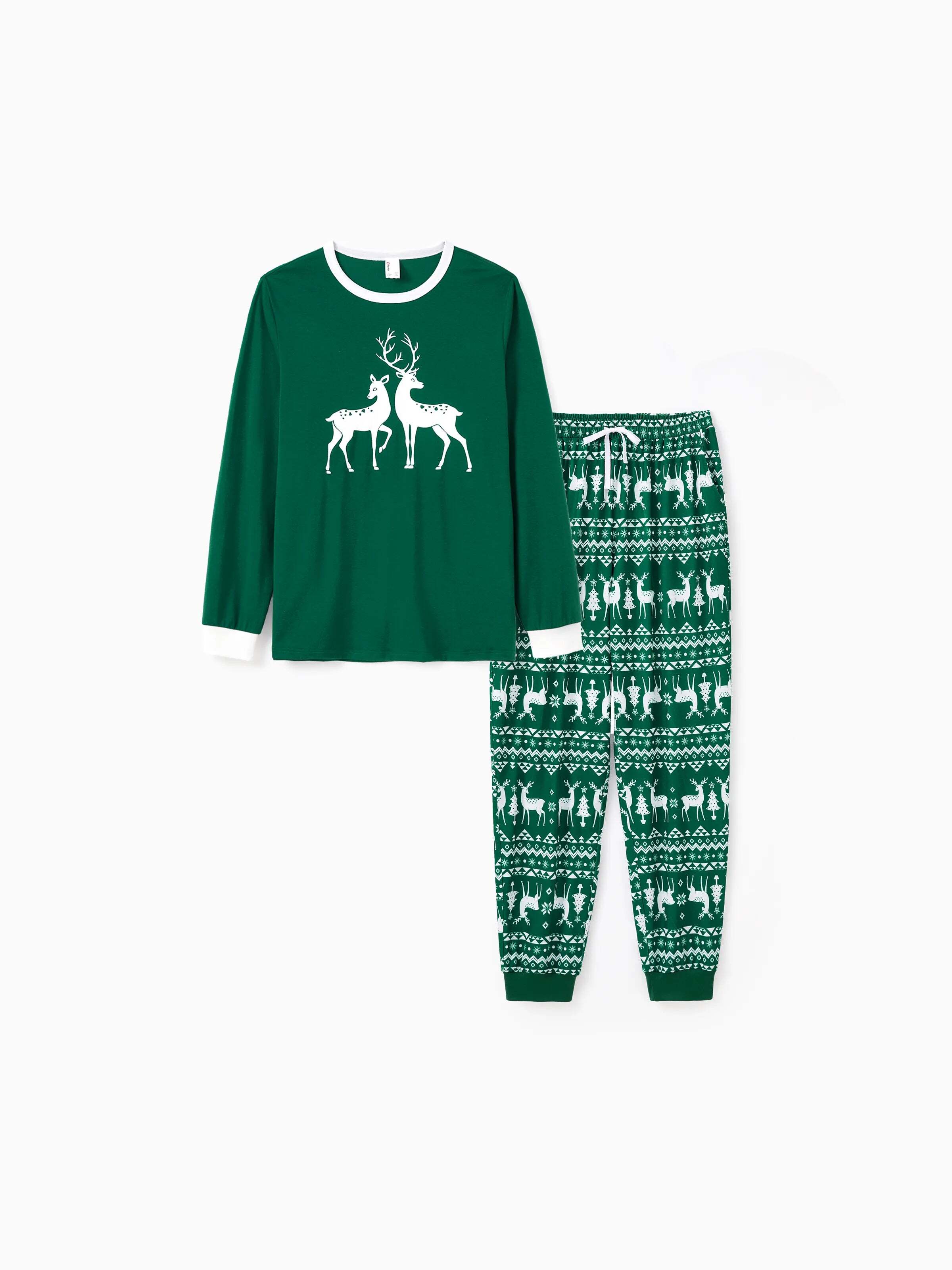 Christmas Family Matching Glow in the Dark Reindeer Tops Allover Pattern Pants Pajamas Sets with Christmas Socks blackishgreen