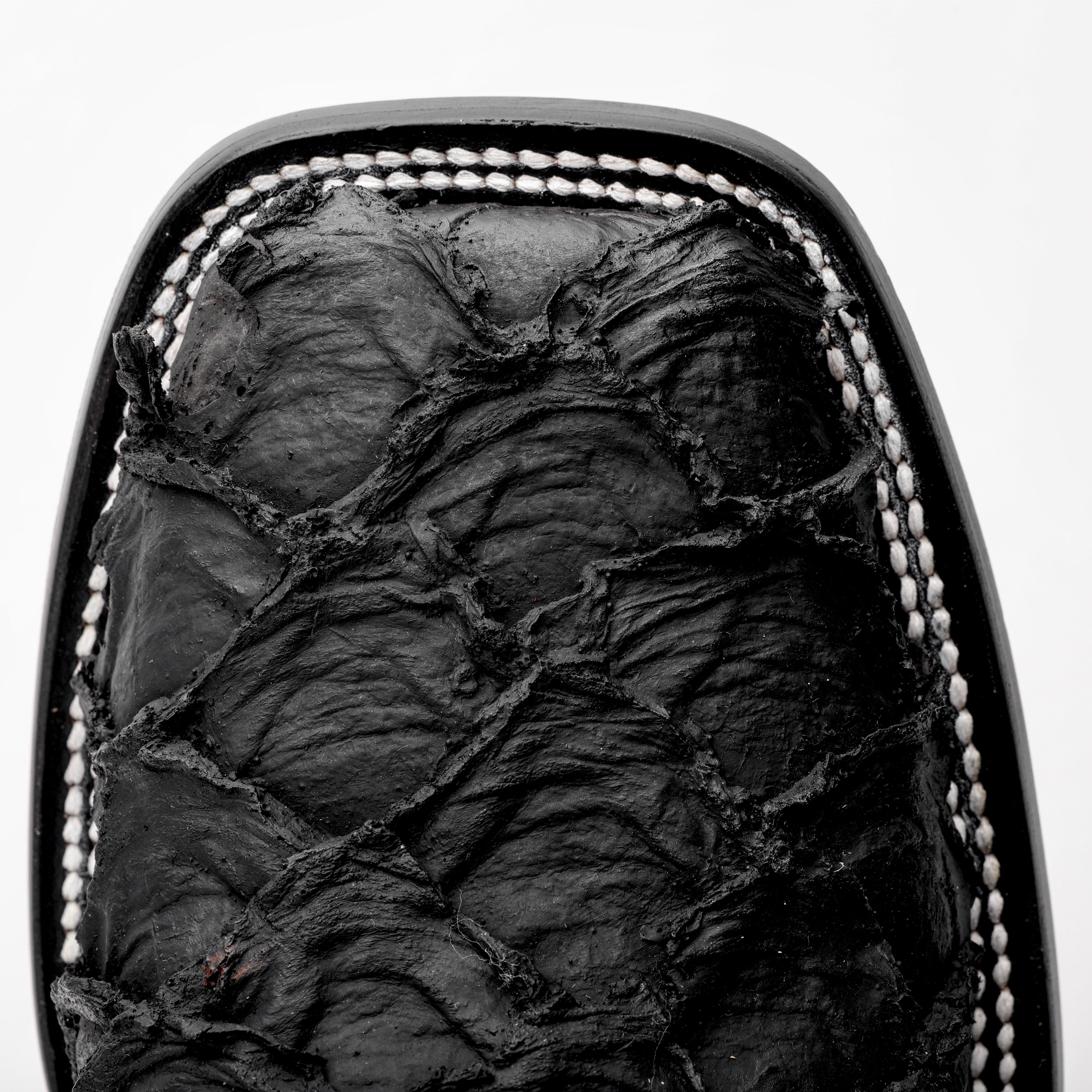 Matte Black Jumbo Pirarucu Leather Boots - Square Toe