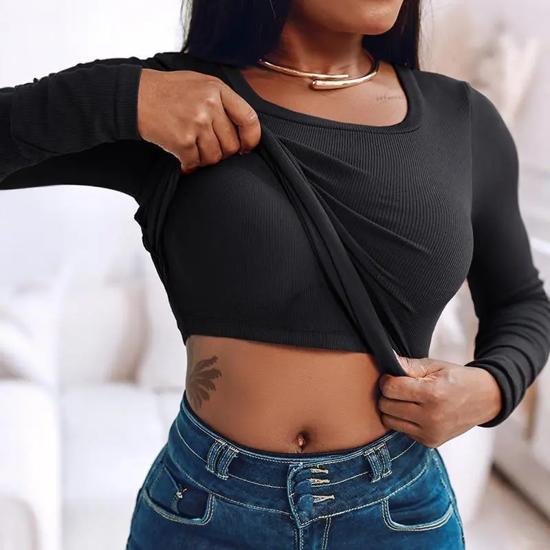 Round Neck Built-in Bra Ribbed Tank Top