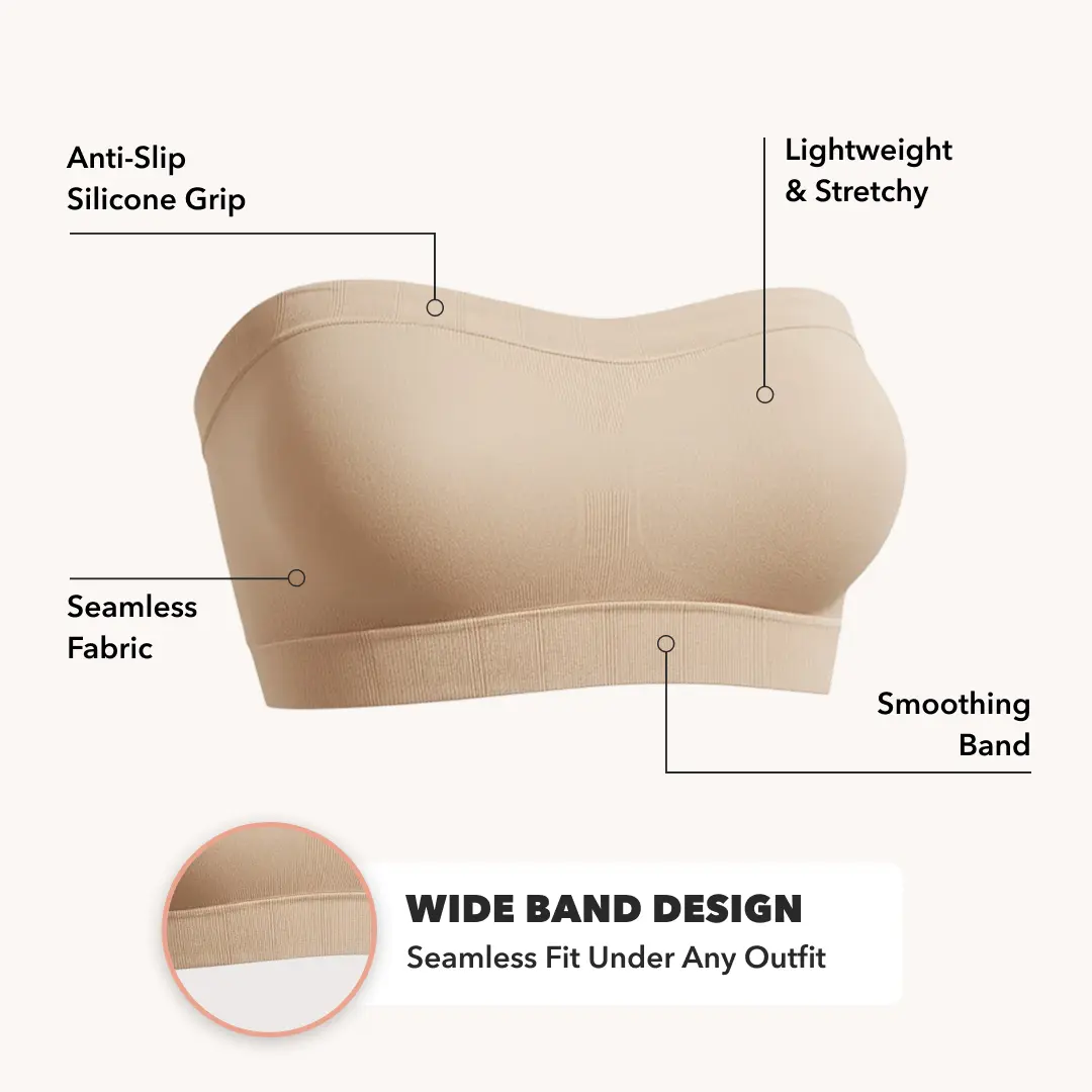 Shapermint Truekind Convertible Strapless Bandeau Bra with Wireless Comfort, Anti-Slip Grip & Removable Straps