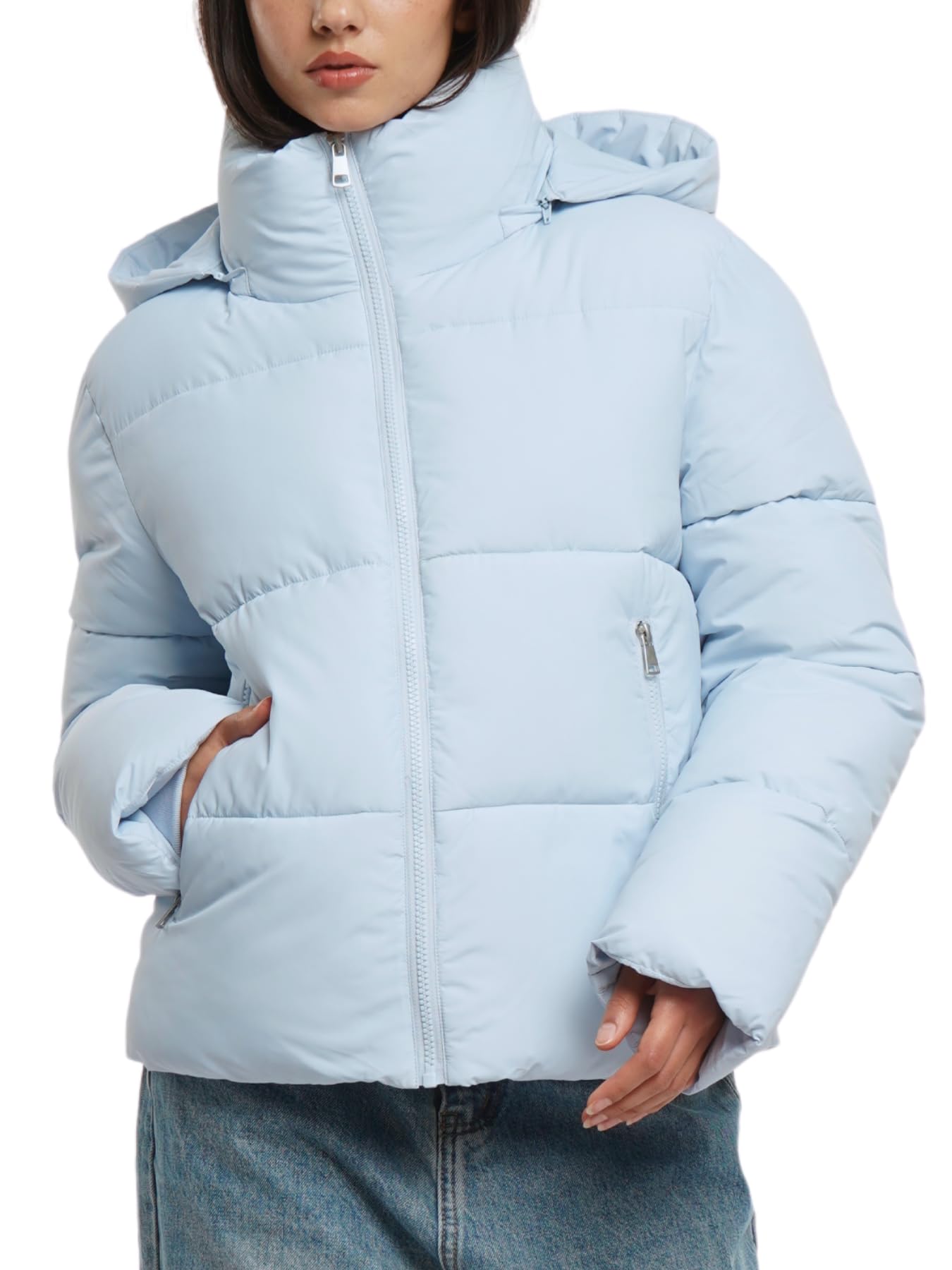 WarmCore Premium Short Puffer Jackets with Removable Hood & Optional Faux Fur Linging, Lady Casual Outerwear Longsleeves Zip Pockets Warm Quilted Coat