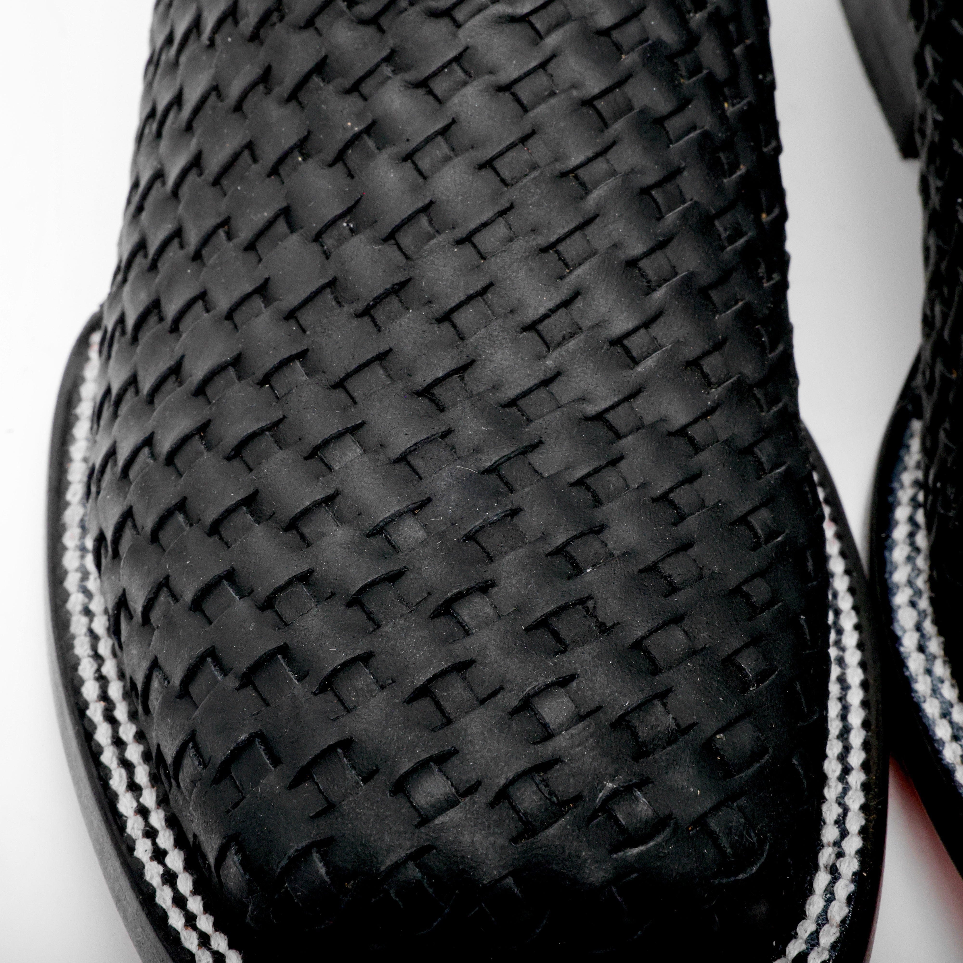 Black Basketweave Leather Boots - Square Toe
