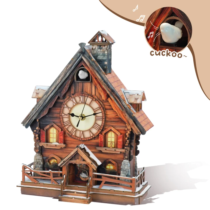 Cuckoo Chiming Swiss Chalet – DIY Wood Clock, 3D Puzzle Kit