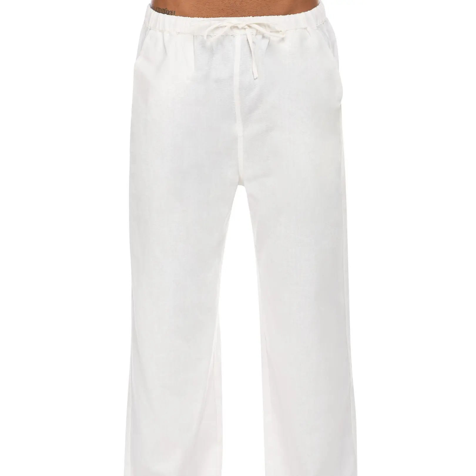 New York Fashion Week Linen Yoga Elastic Beach Vacation Pants Cotton Fabric Bottom Breathable Drawstring Light Loose Comfort Fit Adjustable Summer Trouser